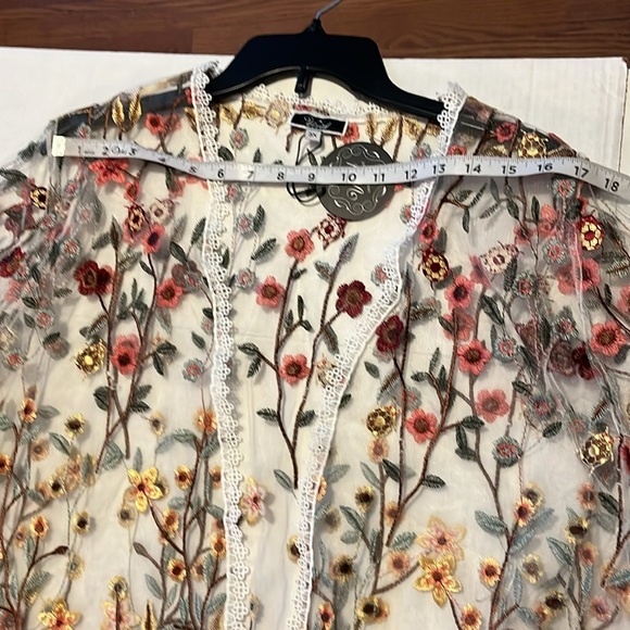 NWT-vivid-3X-embroidered flowers & ladybugs,mesh, kimono cardigan/swim cover-up. - Picture 11 of 14